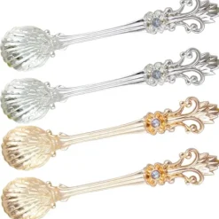 Matbestick-4st Kaffeskedar Set Vintage Dessertskedar av aluminiumlegering med Orris-mönster för hemmakök