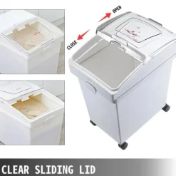 Behållare För Matförvaring-3st 25L mjölförvaringsbehållare med 4 hjul, genomskinligt skjutlock och skopa, förtjockat PP-material, bra tätning, bred applikation