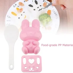 Sushimattor-3st Livsmedelskvalitet PP Tecknad Kanin Modell Sushi Risform DIY Hantverk Onigiri Make Tool (Rosa)