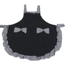 Förkläden-Söt Vintage Damförkläde Rosett Spetsdekoration med Ficka för Köksmatlagningstillbehör Svart