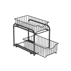Köksorganiserare-Stapelbar köksskåpsorganisatör klassisk svart, 21 x 36,5 x 27,2 cm (D x B x H) Med stor korg på översta nivån: 21 x 36,5 x 33,7 cm (D x B x H) Med
