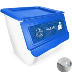 Källsorteringskärl-Stapelbar Återvinningskorg, 36L Kapacitet, Enkel Rörlighet,3 PAs + Billigt, Blått papper