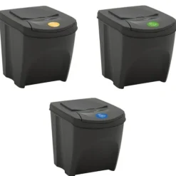 vidaXL Stapelbara soptunnor 3 st grå 75 L polypropen