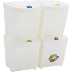 vidaXL Källsorteringskärl-Stapelbara soptunnor 4 st vit 100 L polypropen