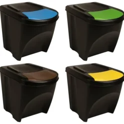 Källsorteringskärl-Staplingsbara soptunnor 4 st - Hygieniska och praktiska | Färg: Antracit | Storlek: 100 L
