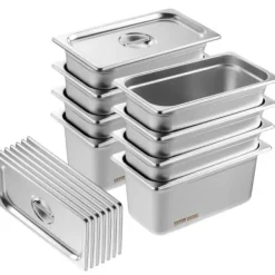 Matuppvärmare-Steam Table Pan, 1/3 storlek med lock, 32,8x17,8x14,8 cm, rostfritt stål, förvaring