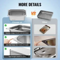 Matuppvärmare-Steam Table Pan, 1/3 storlek med lock, 32,8x17,8x14,8 cm, rostfritt stål, förvaring