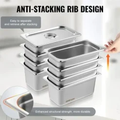 Matuppvärmare-Steam Table Pan, 1/3 storlek med lock, 32,8x17,8x14,8 cm, rostfritt stål, förvaring