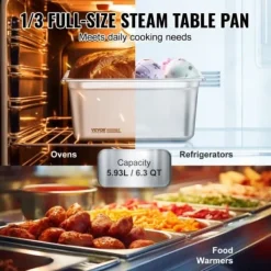 Matuppvärmare-Steam Table Pan, 1/3 storlek med lock, 32,8x17,8x14,8 cm, rostfritt stål, förvaring