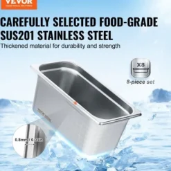 Matuppvärmare-Steam Table Pan, 1/3 storlek med lock, 32,8x17,8x14,8 cm, rostfritt stål, förvaring