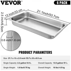 Tillbehör För Matservering-Steam Table Pan, 53x32,5x6,5 cm, Rostfritt stål, Matbehållare