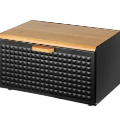 Stilren brödbox i rostfritt stål med bambulock - svart