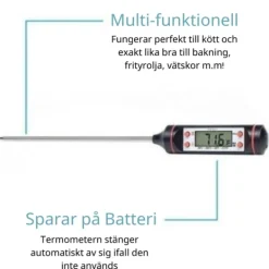 Matlagningstermometrar-Stilren Stektermometer med LCD Display Svart