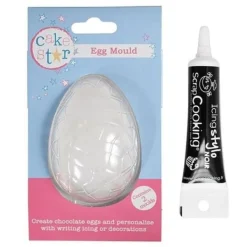 Styv chokladäggform 8,7 x 6 x 2,9 cm + svart glasyrpenna