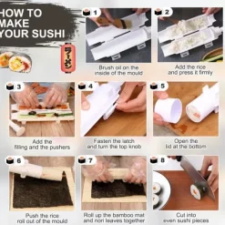 Sushimattor-Sushi Maker Set i Vitt med Bambumatta - Livsmedelssäker ABS+PP, Enkel Att Använda, Perfekt för Hemma och Picknick