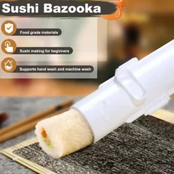 Sushimattor-Sushi Maker Set i Vitt med Bambumatta - Livsmedelssäker ABS+PP, Enkel Att Använda, Perfekt för Hemma och Picknick