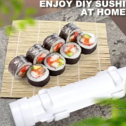 Sushimattor-Sushi Maker Set i Vitt med Bambumatta - Livsmedelssäker ABS+PP, Enkel Att Använda, Perfekt för Hemma och Picknick