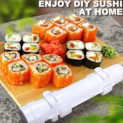 Sushimattor-Sushitillverkningsset, sushitillverkningsrulle, DIY-sushitillverkning, sushiverktyg för nybörjare för att göra sushi snabbt (vit)