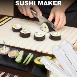 Sushimattor-Sushitillverkningsset, sushitillverkningsrulle, DIY-sushitillverkning, sushiverktyg för nybörjare för att göra sushi snabbt (vit)