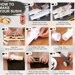 Sushimattor-Sushitillverkningsset, sushitillverkningsrulle, DIY-sushitillverkning, sushiverktyg för nybörjare för att göra sushi snabbt (vit)