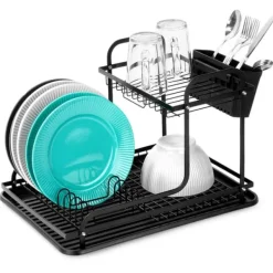 Diskställ & Torkställ-Svart diskställ med 2 nivåer RADKA 42,5x32x29 cm