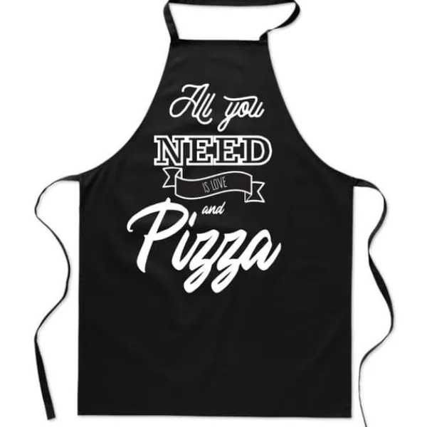 Förkläden-Svart tryckt förkläde kök All you NEED IS LOVE PIZZA herr dam