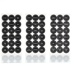 Svarta etiketter för kryddburkar, 35 mm runda, 121x241 mm, 7 ark/2 set