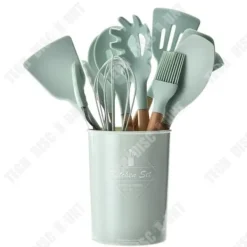 TD® Lagringsfat Färskt grönt trähandtag Silikon Högtemperaturspatel Non-Stick köksredskap 12 stycken