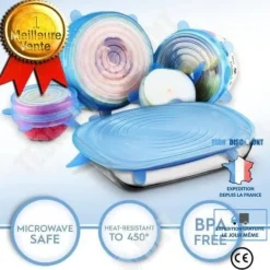 Skållock-TD® Silikon Stretch Lock Paket med 6 olika storlekar Rund form Ekonomisk Bra kvalitet Mikrovågsekonomi