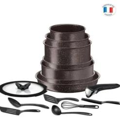Tefal Köksutrustningsset-L6789102 Ingenio Extreme 15-delade köksredskapsset - Brown Stone Effect - Tillverkad i Frankrike