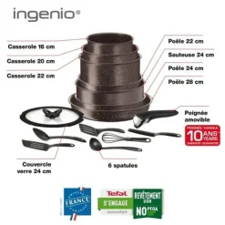 Tefal Köksutrustningsset-L6789102 Ingenio Extreme 15-delade köksredskapsset - Brown Stone Effect - Tillverkad i Frankrike