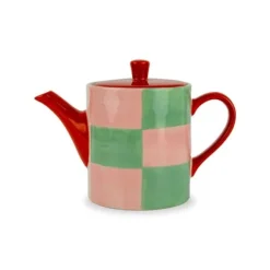 Kaffe- & Tekannor-Teiera i stengods i rosa och grön rutigt 850ml