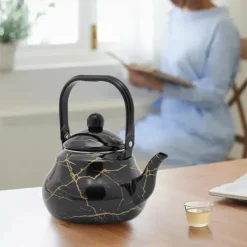 Kaffe- & Tekannor-Tekanna & Kaffekanna i Emalj - Päronformad Spiskanna - Kapacitet 2 L - Vintage Stil - För Gas-, El- och Keramikhäll - Svart