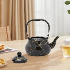 Kaffe- & Tekannor-Tekanna & Kaffekanna i Emalj - Päronformad Spiskanna - Kapacitet 2 L - Vintage Stil - För Gas-, El- och Keramikhäll - Svart