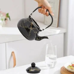 Kaffe- & Tekannor-Tekanna & Kaffekanna i Emalj - Päronformad Spiskanna - Kapacitet 2 L - Vintage Stil - För Gas-, El- och Keramikhäll - Svart