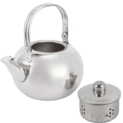 Tekanna i rostfritt stål i 304, platt botten, induktionskokare, vattenkokare, tekanna med filter, silver, 16 cm, 1,2 l