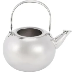 Tekanna i rostfritt stål med filter - 304 rostfritt stål, platt botten, kompatibel med induktionsspis, 14 cm diameter, 1L kapacitet (silver)