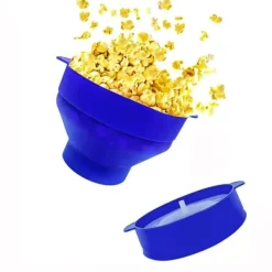 Återanvändbar Silikonpopcornmaskin för mikrovågsugn, vikbar skål med lock i Blått - 24 x 20 x 6 (14.5) cm Popcorn Maker