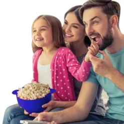 Återanvändbar Silikonpopcornmaskin för mikrovågsugn, vikbar skål med lock i Blått - 24 x 20 x 6 (14.5) cm Popcorn Maker