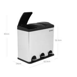 Källsorteringskärl-Återvinningsbehållare, 60.5x36.5x56.5 cm, Silver, Svart