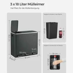 Återvinningsbehållare, 61x34x55.5 cm, Grå