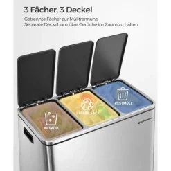 Källsorteringskärl-Återvinningsbehållare, 61x34x55,5 cm, Silver och Svart