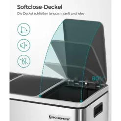 Källsorteringskärl-Återvinningsbehållare, 61x34x55,5 cm, Silver och Svart