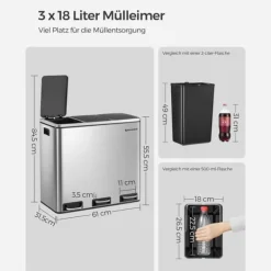 Källsorteringskärl-Återvinningsbehållare, 61x34x55,5 cm, Silver och Svart