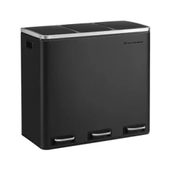 Källsorteringskärl-Återvinningskärl Songmics, 3 x 18 L trippelkökskärl, pedalhink med 3 fack och mjukstängande lock, innerhinkar i plast och handtag, svart