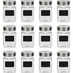 Förvaringsburkar-The Living Store Förvaringsburkar i glas med etiketter 12 st 300 ml - Kakburkar