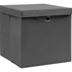 Förvaringslådor För Hemmet-The Living Store Förvaringslådor med lock 4 st grå 32x32x32 cm tyg - Förvaringslådor