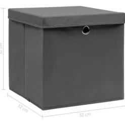 Förvaringslådor För Hemmet-The Living Store Förvaringslådor med lock 4 st grå 32x32x32 cm tyg - Förvaringslådor