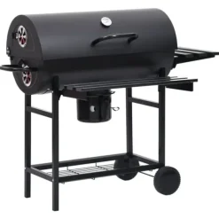 Grillar-The Living Store Grilltunna med hjul och bord svart stål 115x85x95 cm - Utomhusgrillar