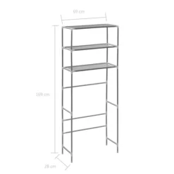 Tvättmaskiner-The Living Store Hylla för tvättmaskin med 3 hyllplan silver 69x28x169 cm - Handdukshängare